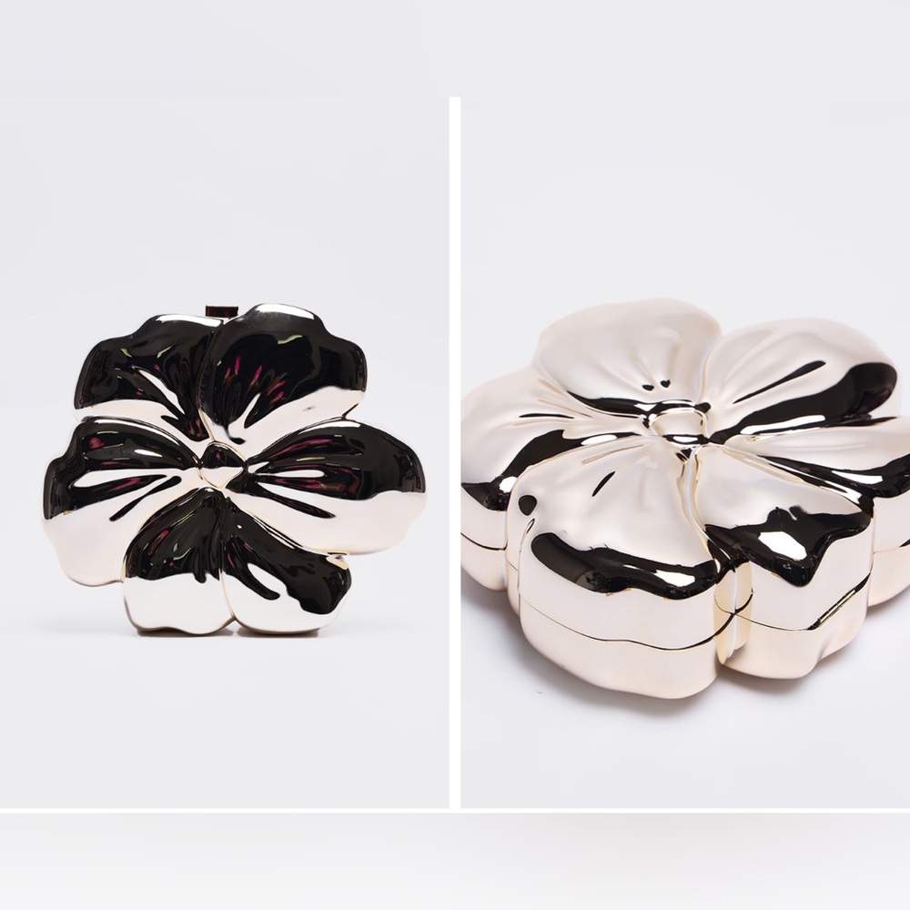 NWT Pretty Little Things Gold Flower Hard Clutch
